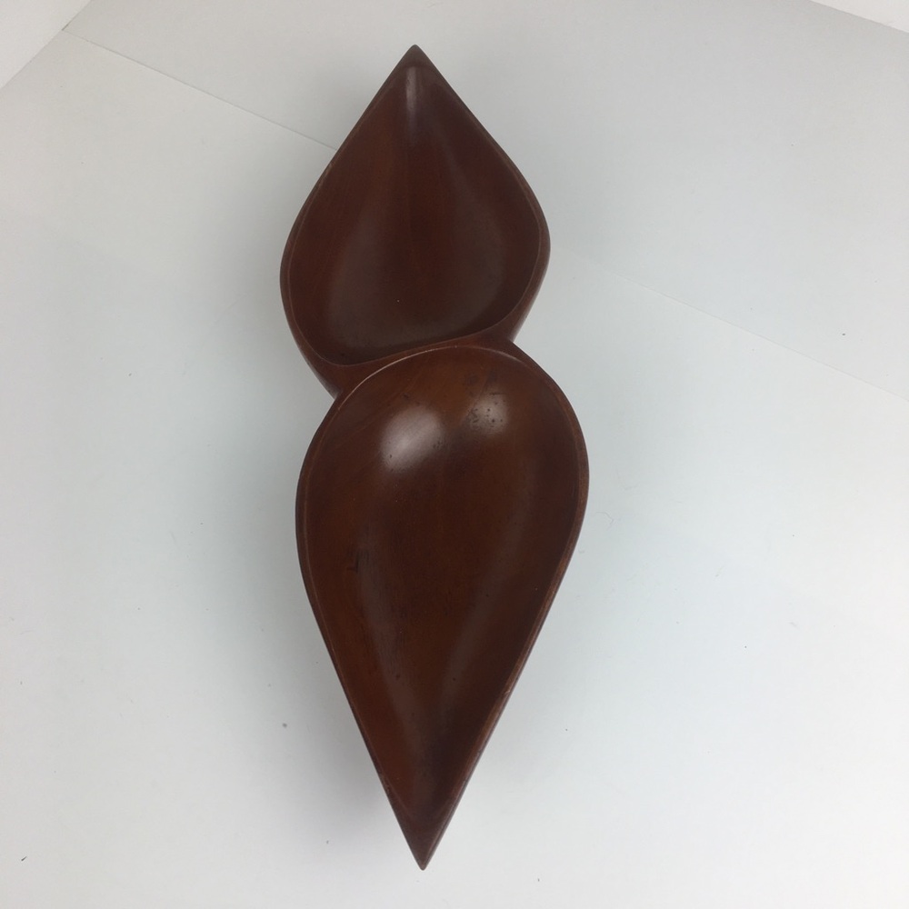 CaribCraft Mahogany Double Leaf Wooden Bowl Made in Haiti Vintage MCM Tiki Party
